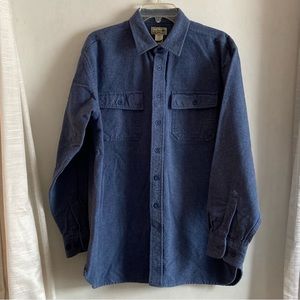 LL Bean Chamois Cloth Shirt Flannel Blue Long Sleeve Pocket Heavy Mens L…